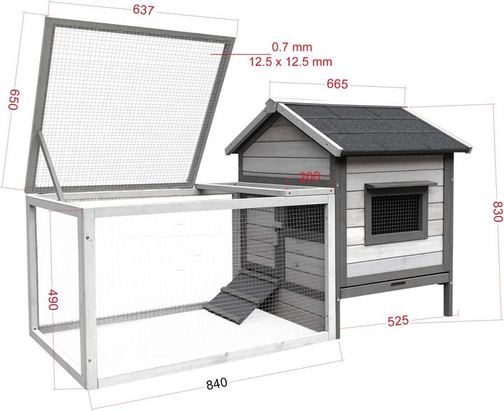 Actual product image Wiltec Rabbit hutch 1460x750x830mm Free-range enclosure Rabbit cage Small animal hutch