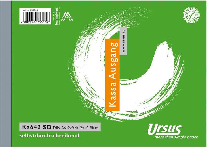 Ursus Outgoing cash book A6 landscape 40 sheets 2 pieces (80x)