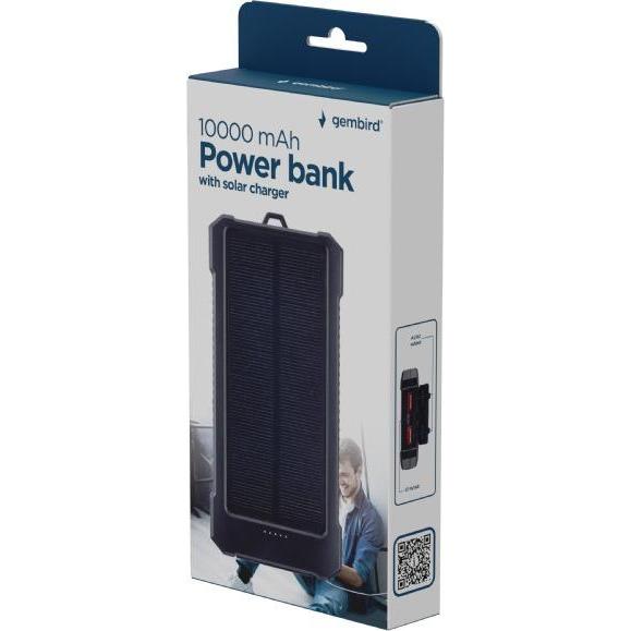 Gembird Cuffia con microfono PB10-SOLAR-1 10000 mAh banca di energia solare (10000 mAh, 20 W), Powerbank, Nero