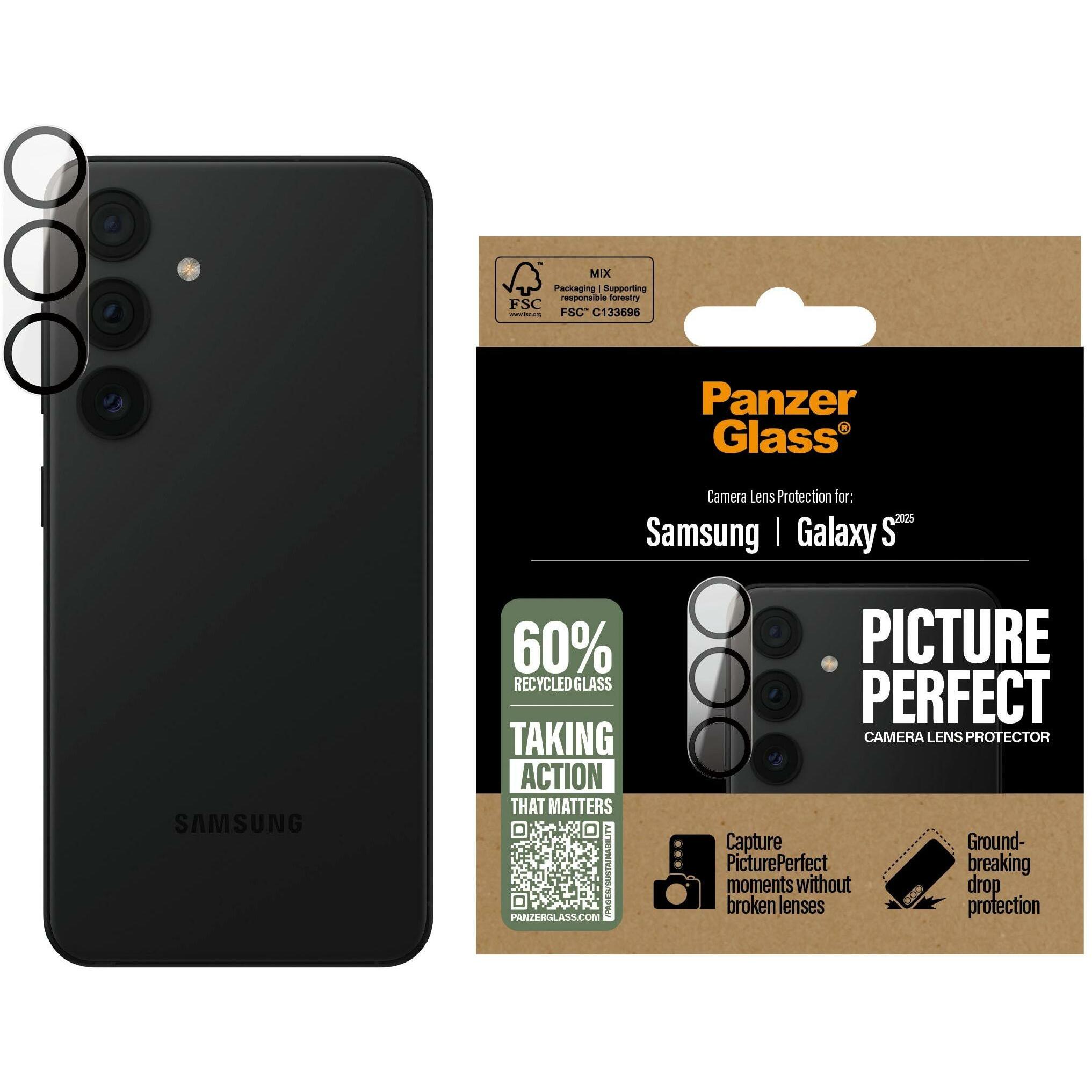 PanzerGlass PicturePerfect (1 Stück, Samsung Galaxy S25), Smartphone Schutzfolie, Schwarz, Transparent