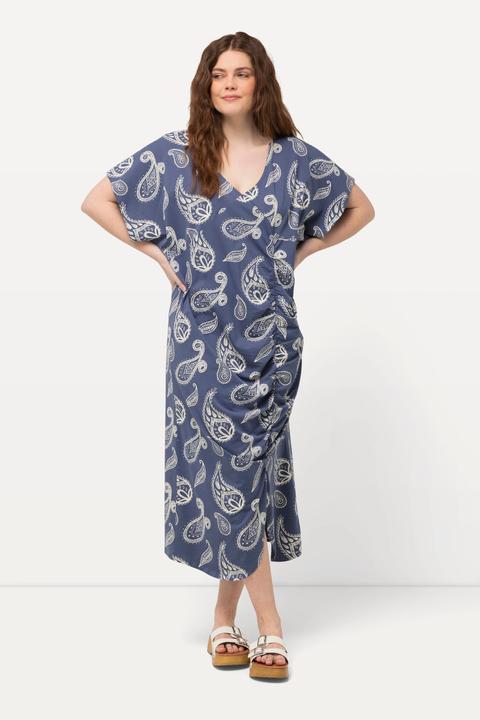 Image du produit Ulla Popken Robe midi en coton bio à motif cachemire, décolleté en V et manches courtes (46, 48)