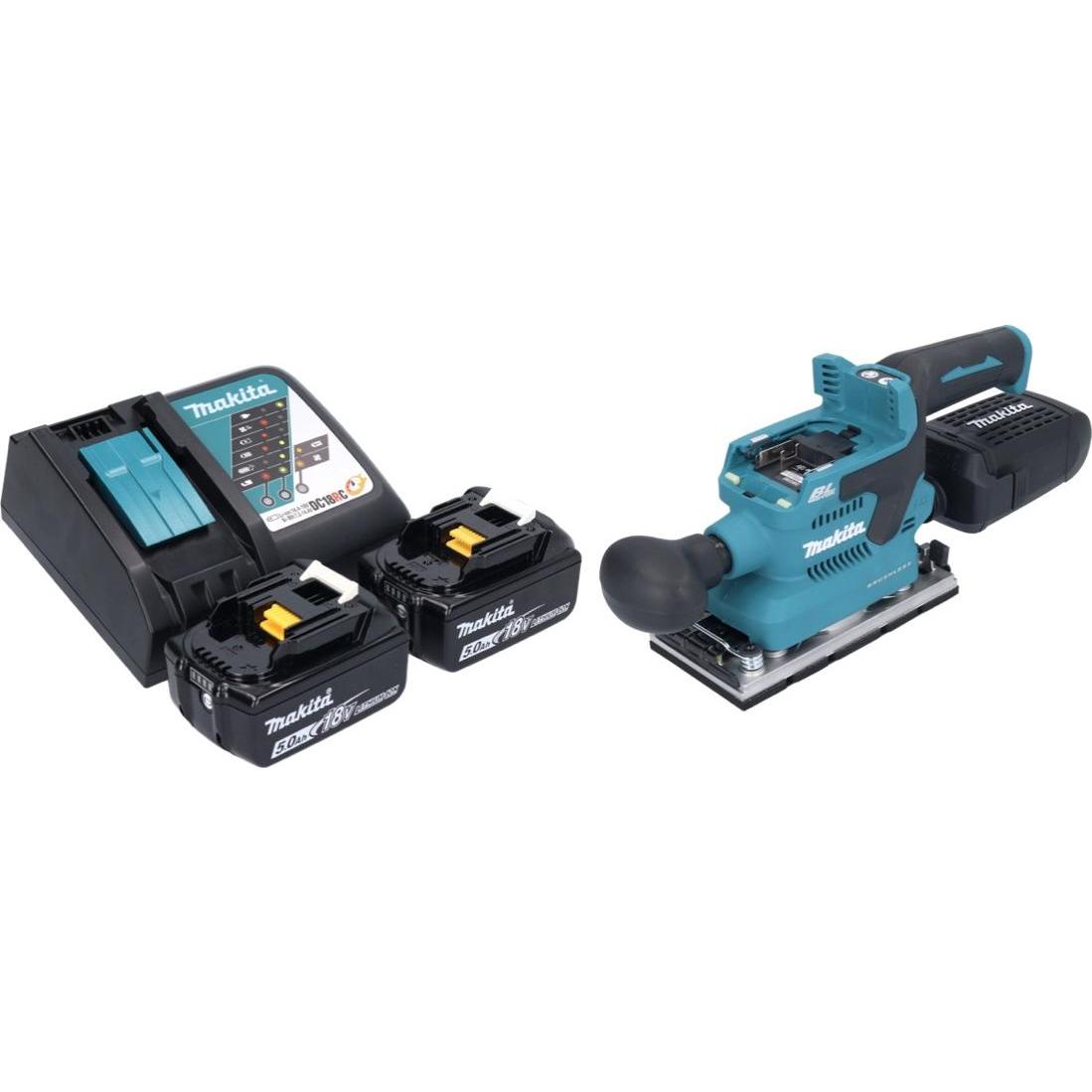 Thumbnail - Makita, Schleifmaschine + Poliermaschine, DBO 382 RT Akku Schwingschleifer 18 V 93 x 185 mm Brushless + 2x Akku 5,0 Ah +...