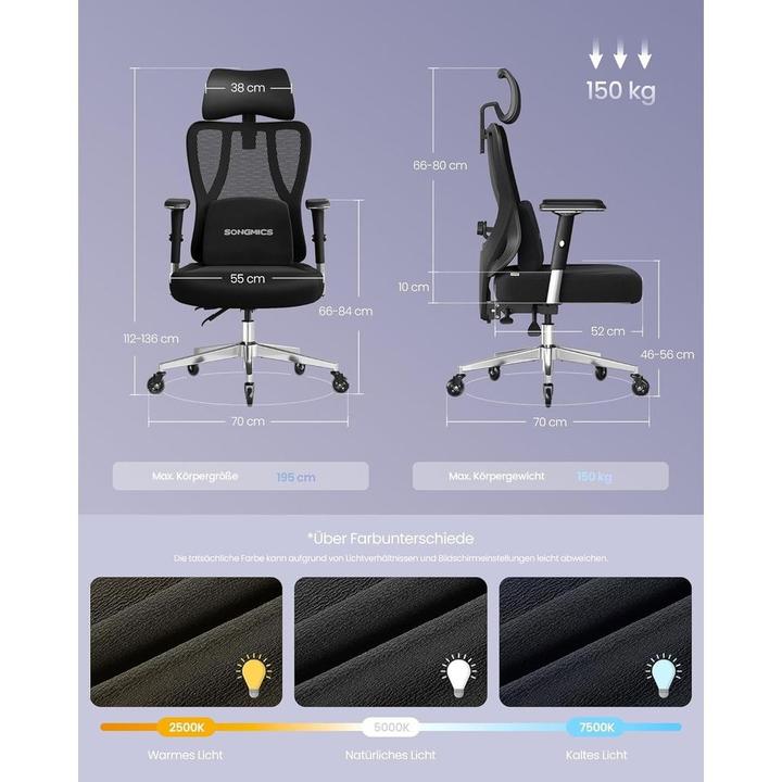 Image du produit Songmics Bürostuhl mit Armlehnen Schwarz