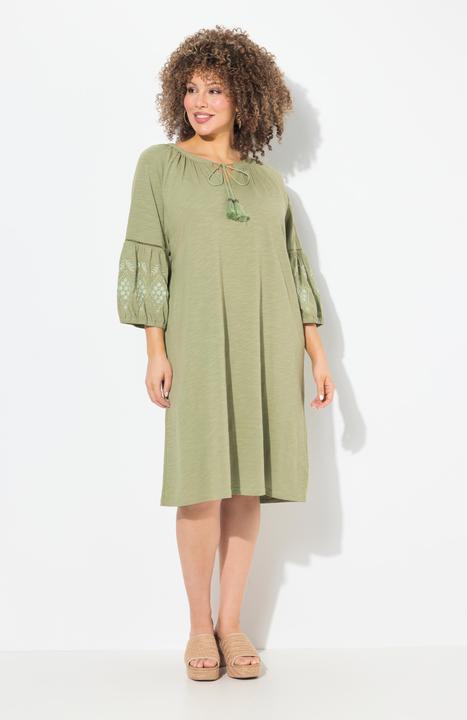 Produktbild Ulla Popken Jerseykleid, Stickerei, A-Linie, Tunika-Ausschnitt, 3/4-Arm (60)
