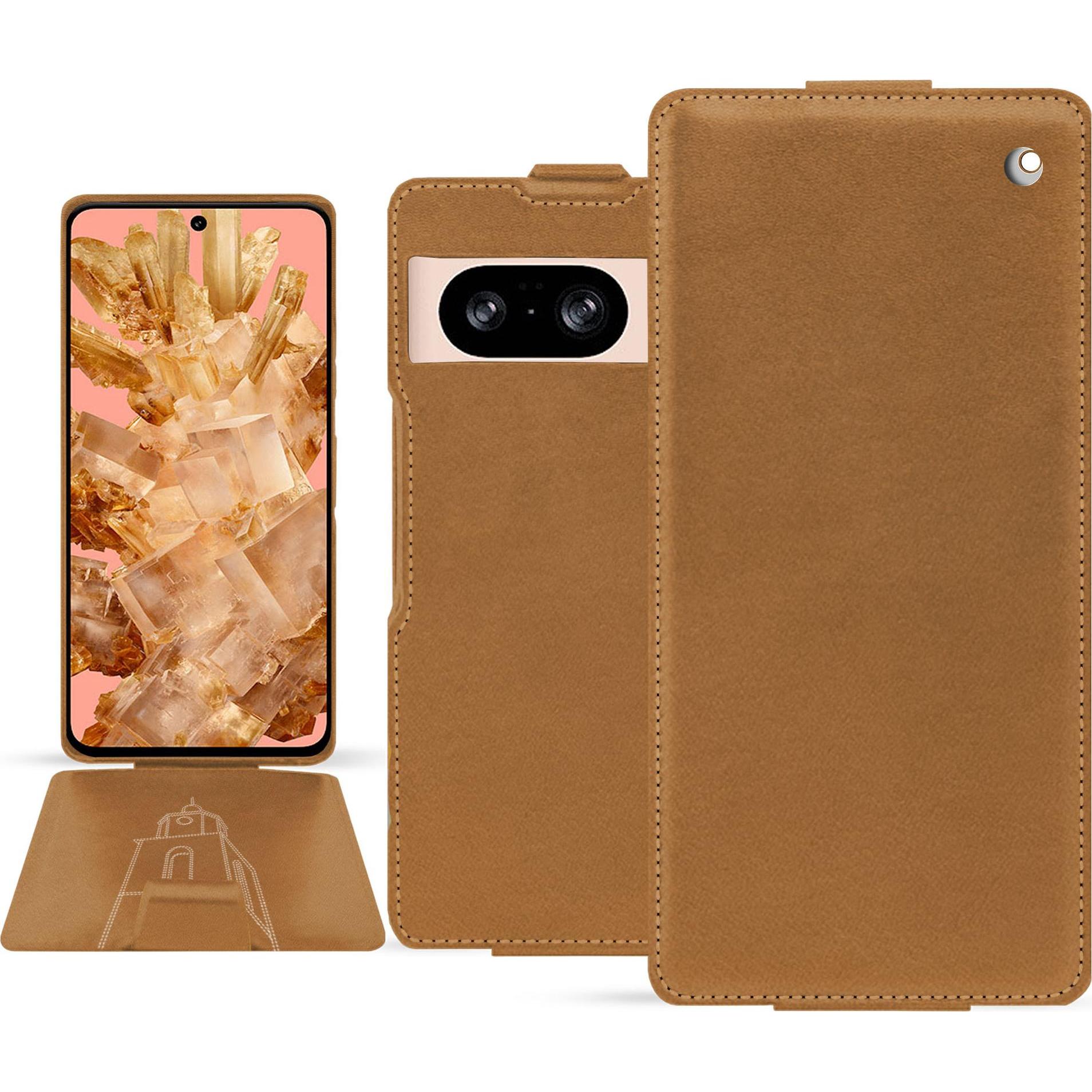 Noreve Lederschutzhülle vertikal (Google Pixel 8), Smartphone Hülle, Braun