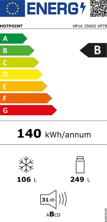 Energie-Label Hotpoint Kombinationskühlschrank HP1K 25402 XP7E Dual No (355 l)