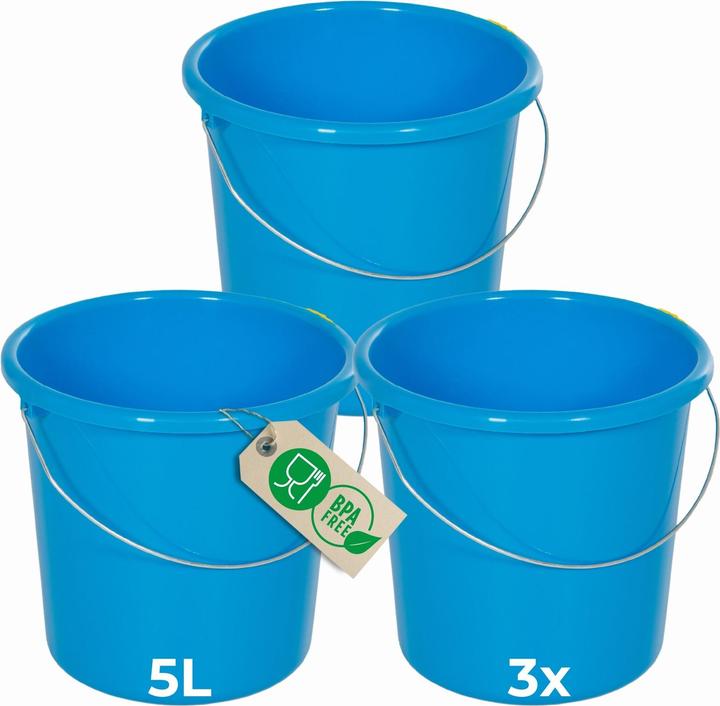 Produktbild Novaliv 3 Stück Eimer 5L Blau mit Masseinteilung - Putzeimer 5 Liter? 22,5 cm Praktischer Allrounder (3 Stk.)