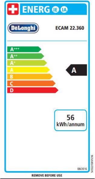 Energy Label De'Longhi Magnifica S Cappuccino ECAM 22.360.B