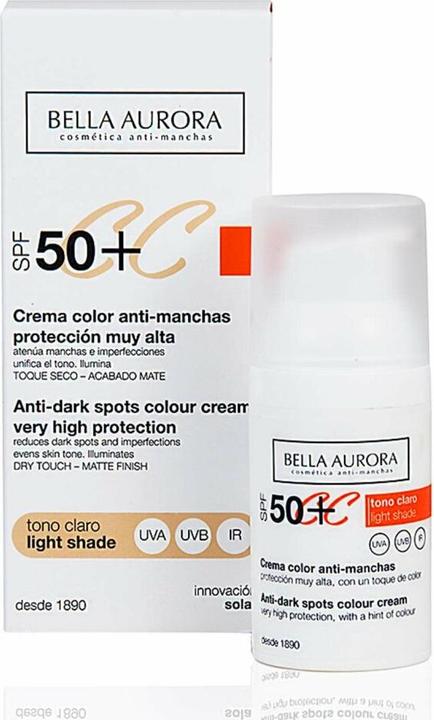 Immagine prodotto Bella Aurora CC CREAM anti-manchas tono claro SPF50+ 30 ml (Crema solare viso, SPF 50+, 30 ml, 70 g)
