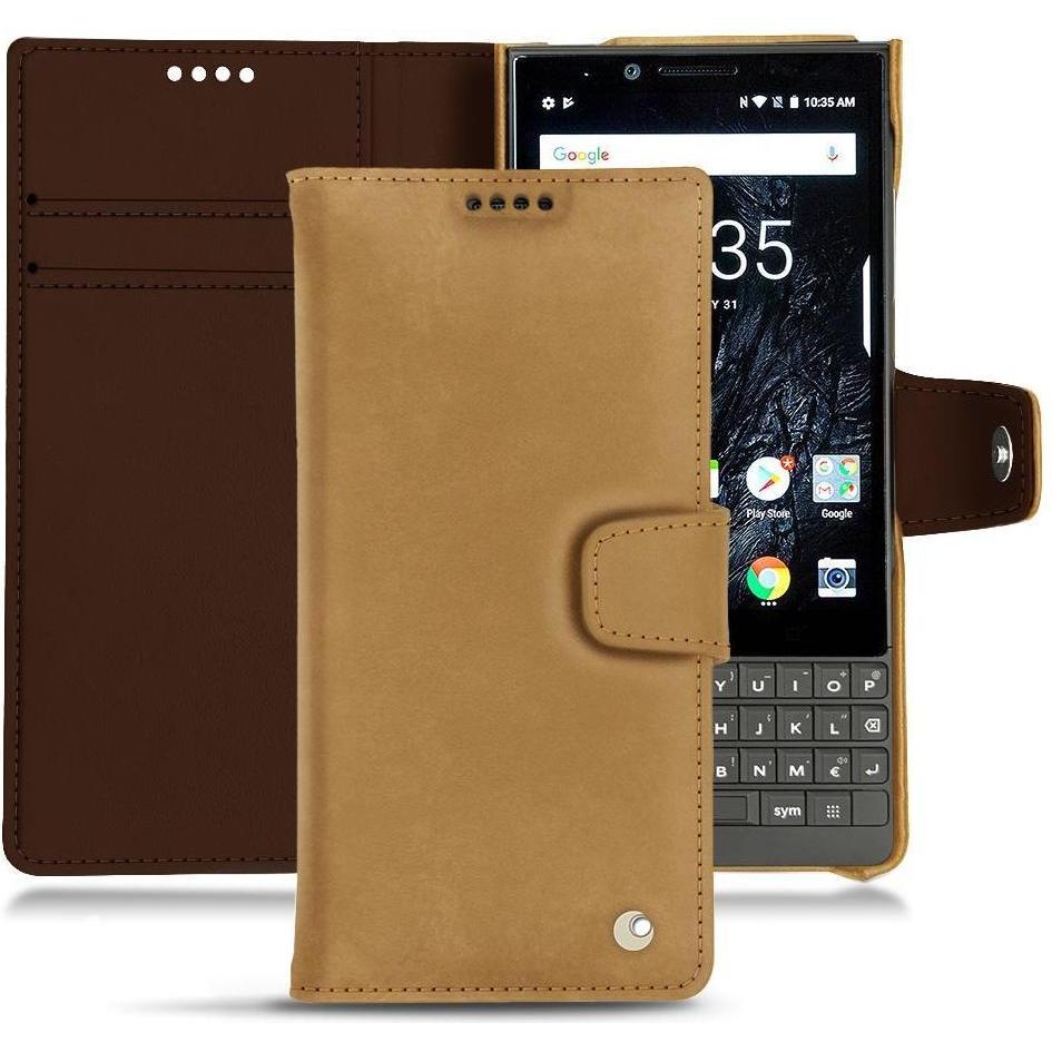 Noreve Lederschutzhülle Wallet (Blackberry KEY2), Smartphone Hülle, Braun