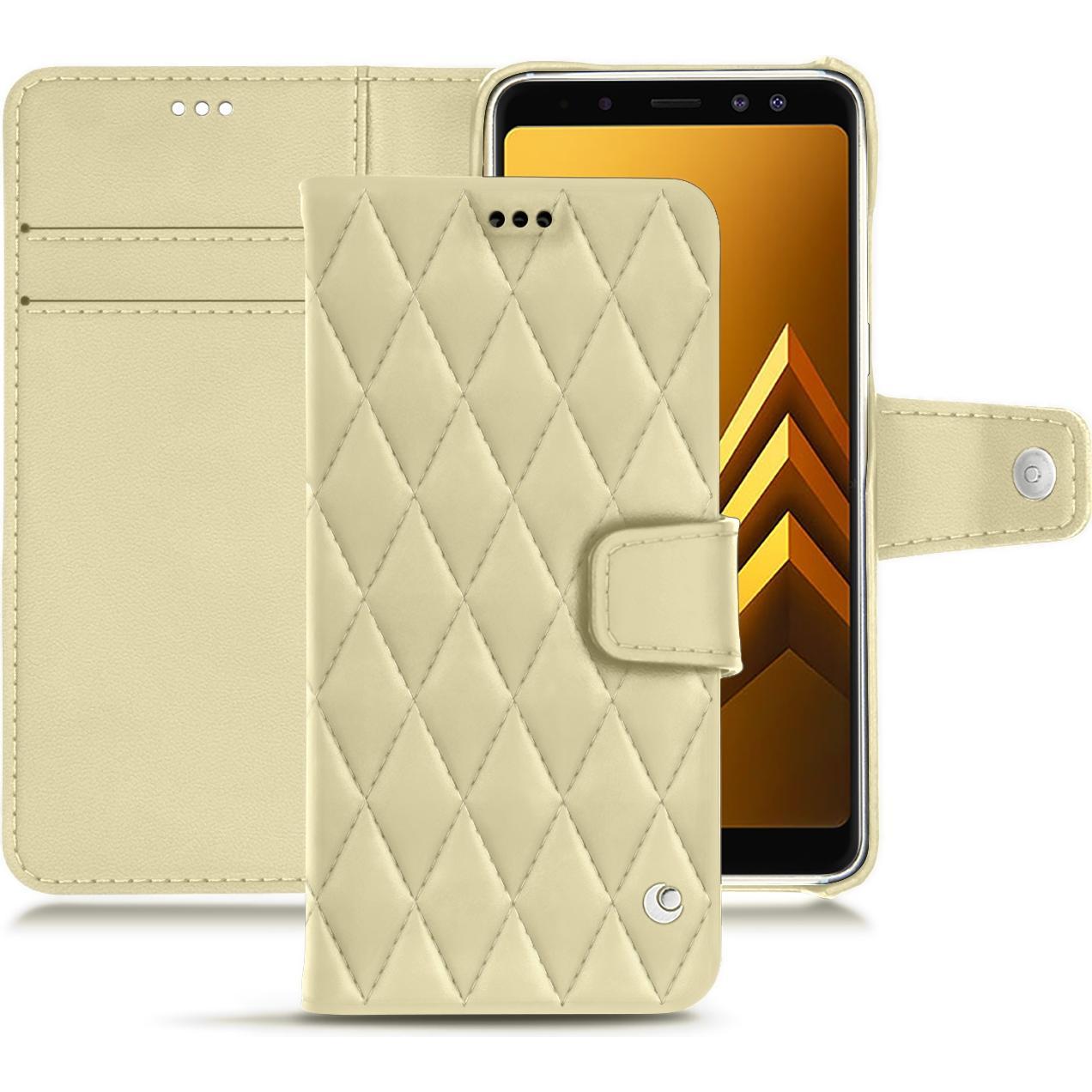 Noreve Lederschutzhülle Wallet (Samsung Galaxy A8 (2018)), Smartphone Hülle, Beige