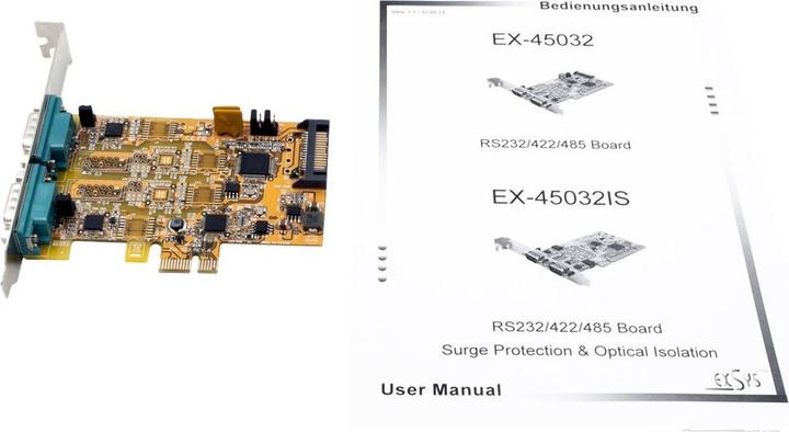Actual product image Exsys 2S Serial RS-232/422/485 PCIe card, POS adjustable (FTDI chip set)
