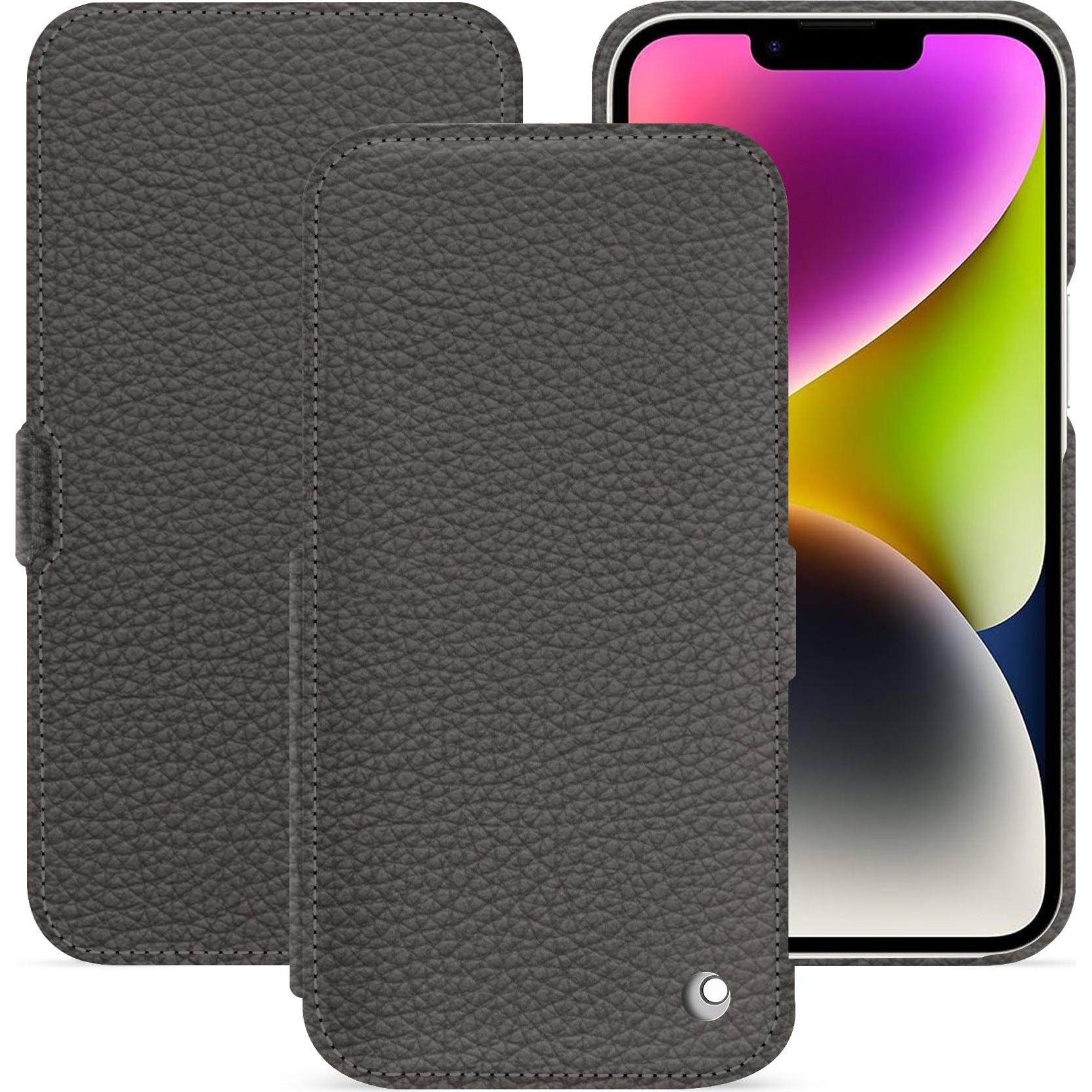 Noreve Lederschutzhülle horizontal (Apple iPhone 15 Plus), Smartphone Hülle, Grau