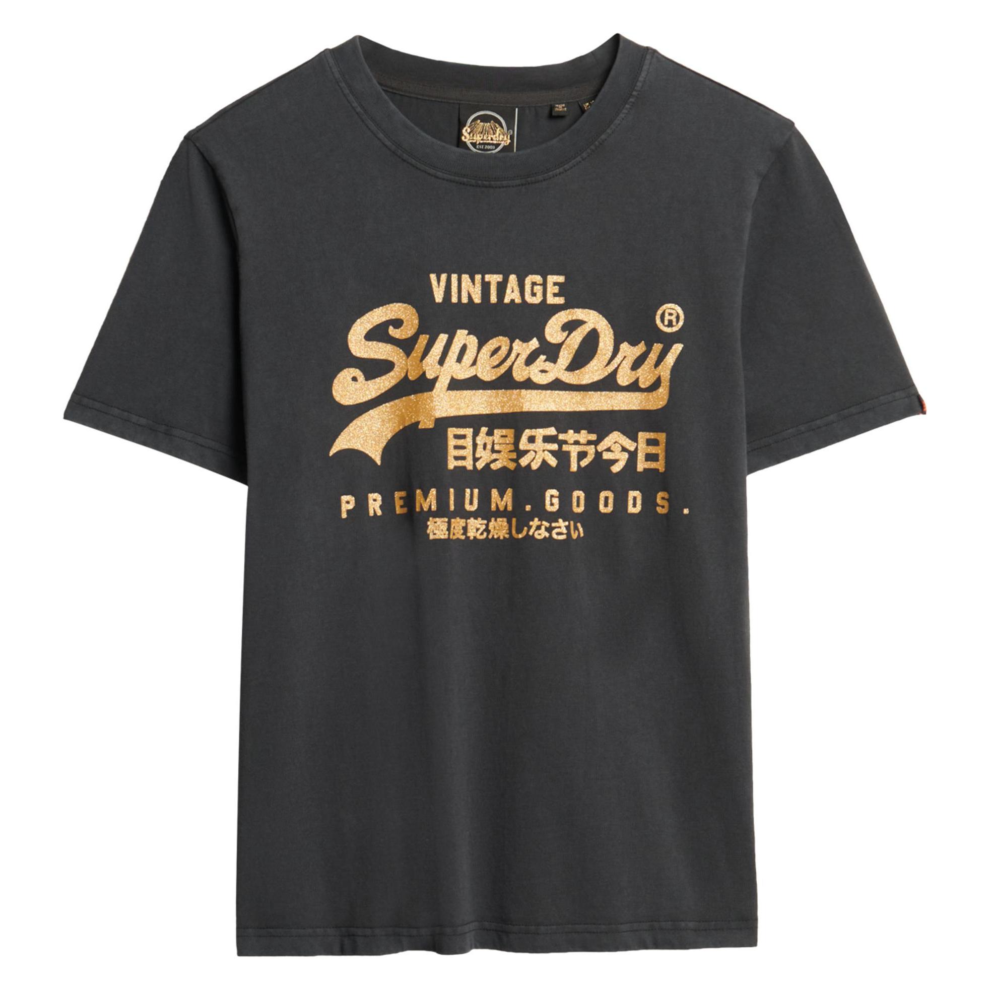 Superdry, Damen, Shirts, Lässiges Vintage T-Shirt Mit Metallic-Logo, Schwarz, (Xs)