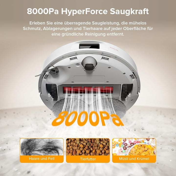 Actual product image Roborock QV 35A Saugroboter mit Wischfunktion&Hebarem Wischmopp,All-in-One,Anti-Tangle,8000Pa,Weiss (8000 Pa, Wiping pads (rotating))