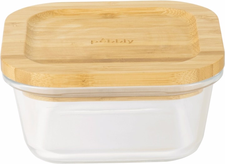 Actual product image Pebbly Storage jar with bamboo lid, rectangular, 13x13x6 cm (0.52 l)