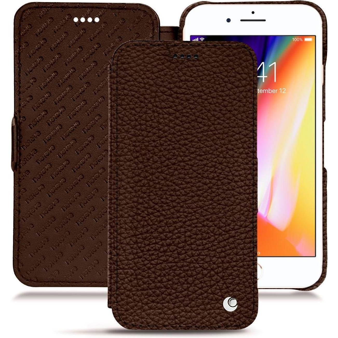 Noreve Lederschutzhülle horizontal (Apple iPhone 8 Plus), Smartphone Hülle, Braun