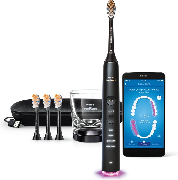 1x Ladeglas, 1x USB-Reiseladeetui, 4x All-in-One Premium Bürstenkopf, 1x DiamondClean Smart Elektrische Zahnbürste