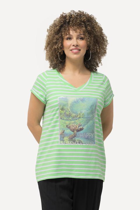 Immagine prodotto Ulla Popken Maglia a righe con tartaruga, scollo a girocollo e mezze maniche (46, 48)