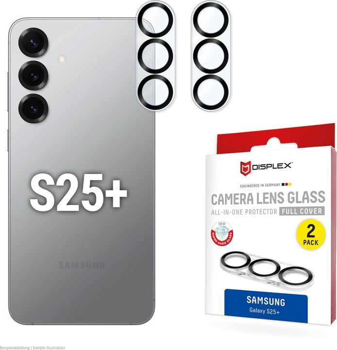 Produktbild Displex Full Cover Camera Lens Glass, Kamera Schutzglas, Platte, Doppelpack (2 Stück, Samsung Galaxy S25+)