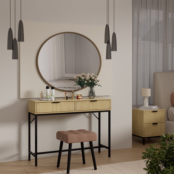 Produktbild Vicco Schminktisch Lennox, Eiche/Schwarz, 100 x 75 cm mit 2 Schubladen (100 x 75 x 30 cm)