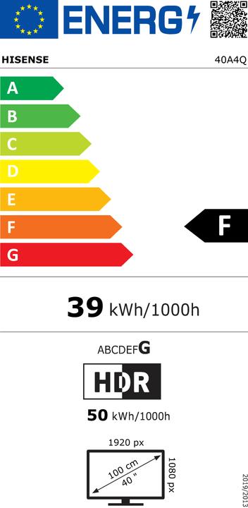 Energielabel Hisense TV 40A4Q (40", Volledige HD)