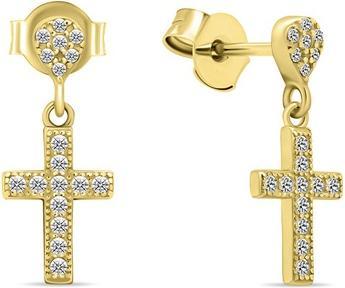 Produktbild Brilio Silver - Modern gold-plated earrings with zircons Crosses EA572Y