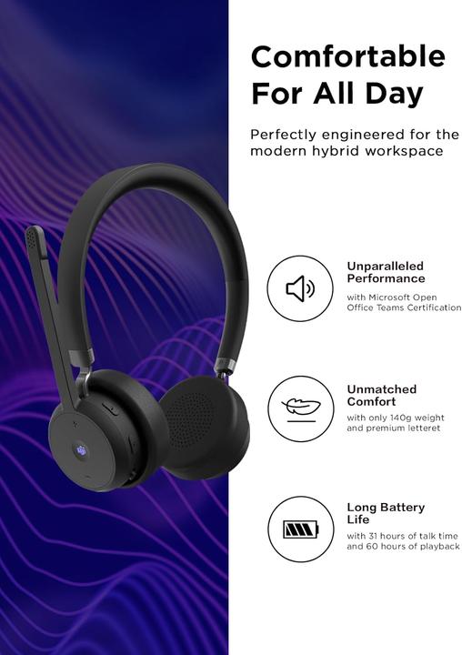 Produktbild Lenovo Bluetooth-On-Ear-Headset mit USB-A-Adapter für Microsoft Teams (Kabellos, USB-A, Microsoft Teams)