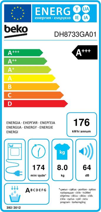 Etichetta energetica Beko DH8733GA01 (8 kg, A destra)