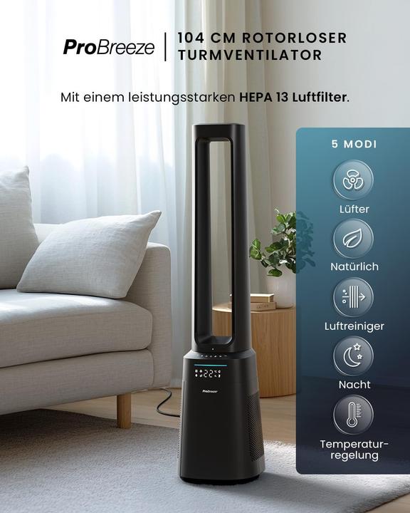 Actual product image Breeze OmniAir Turmventilator mit Luftreiniger & HEPA Filter (62 dB)