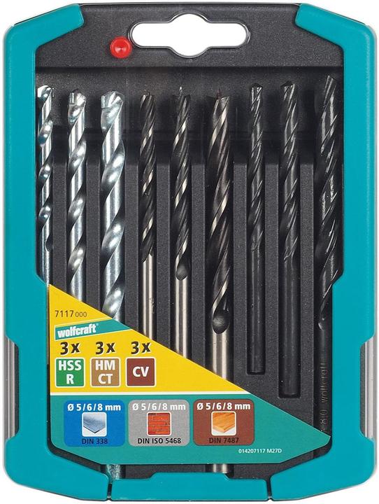 Produktbild wolfcraft 1 Bohrer-Set Metall-Holz-Stein, 9-tlg. (5, 6, 8 mm)