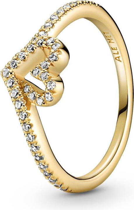 Pandora 14k Gold Timeless Wishbone Bague à coeur scintillant