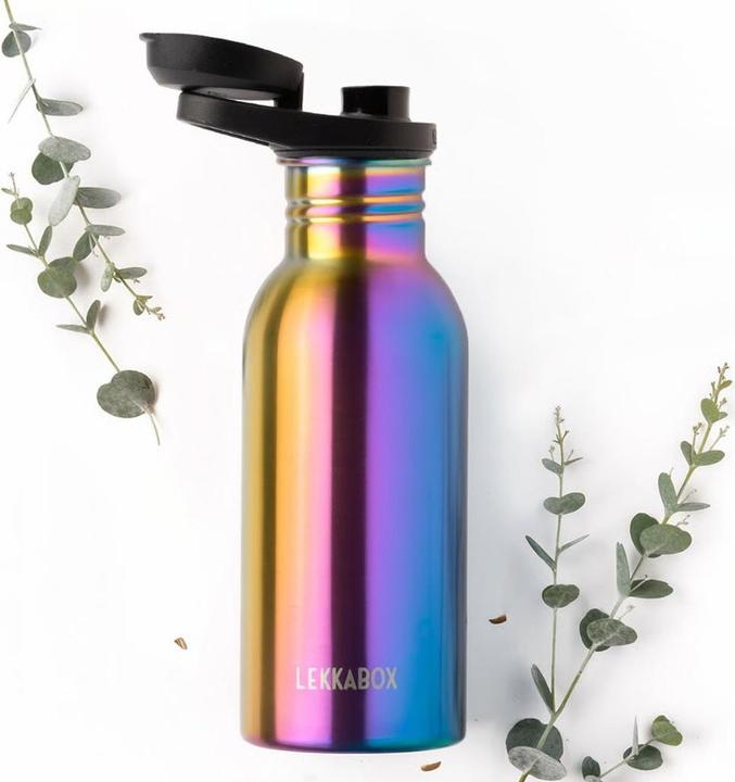 Produktbild Lekkabox Go, leichte 500ml Edelstahl-Trinkflasche mit Sportdeckel, rainbow (0.50 l)