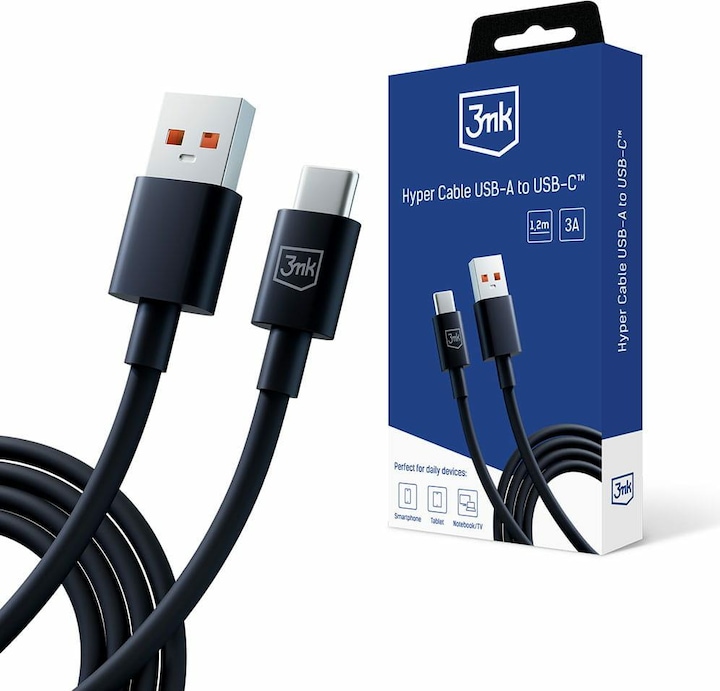 Actual product image 3MK Hyper Cable USB-A - USB-C 1.2m 5A Czarny/Black (1.20 m)