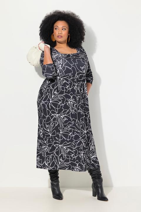 Produktbild Ulla Popken Jerseykleid, A-Linie, Carree-Ausschnitt, Langarm, Taschen (60)