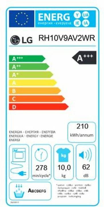Label énergétique LG Condensation dryer RH10V9AV2WR (10 kg, Gauche)