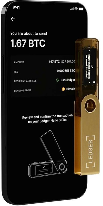 Actual product image Ledger Nano S Plus - Gold (Ethereum Classic, Bitcoin, Dash, Dogecoin, Litecoin, Others)