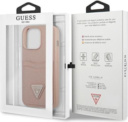 Actual product image Guess GUHCP13LPSATPP iPhone 13 Pro / 13 6.1" różowy/pink hardcase SaffianoTriangle Logo Cardslot (Apple iPhone 13 Pro)