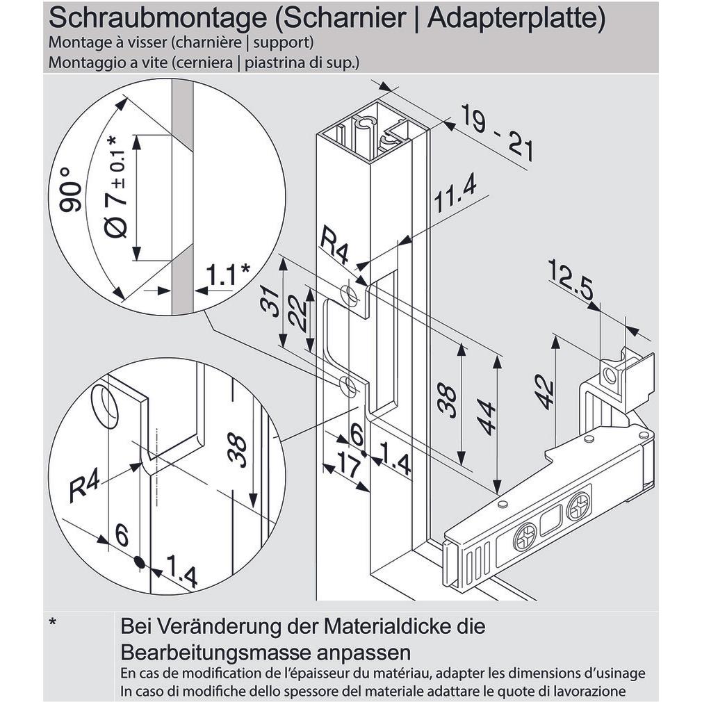 Thumbnail - Blum, Möbelscharnier, Alu CLIP-Adapterplatte für Zwischenscharnier AVENTOS HF / SERVO-D