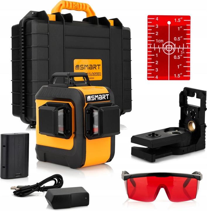 Productafbeelding smart Oplaadbare, zelfnivellerende 3-stralige 360° 3D laser met rode straal tot 15 m, Li-Ion