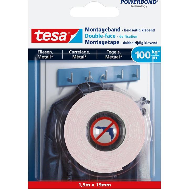 Produktbild tesa Powerbond doppelseitiges Montageband für Fliesen & Metall (19 mm)