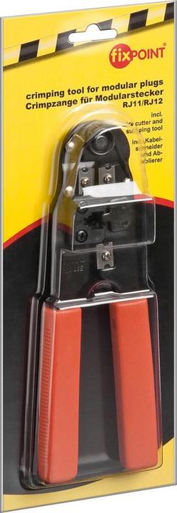 Actual product image FixPoint Crimping pliers for modular plugs incl. cable cutter and wire stripper, red, black (116 mm)