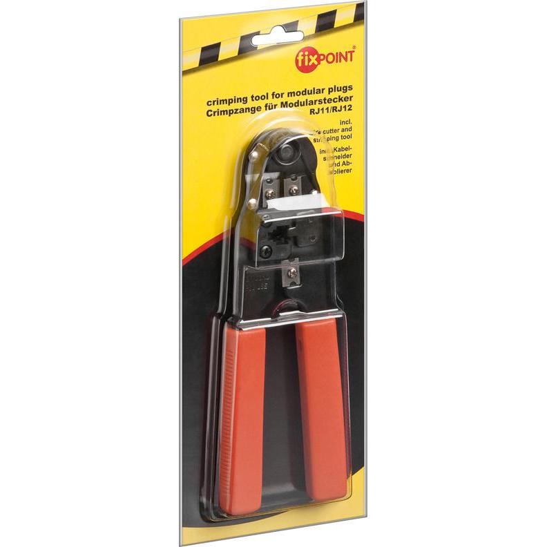 Thumbnail - FixPoint, Zange, Crimpzange für Modularstecker inkl. Kabelschneider und Abisolierer, rot, schwarz (116 mm)