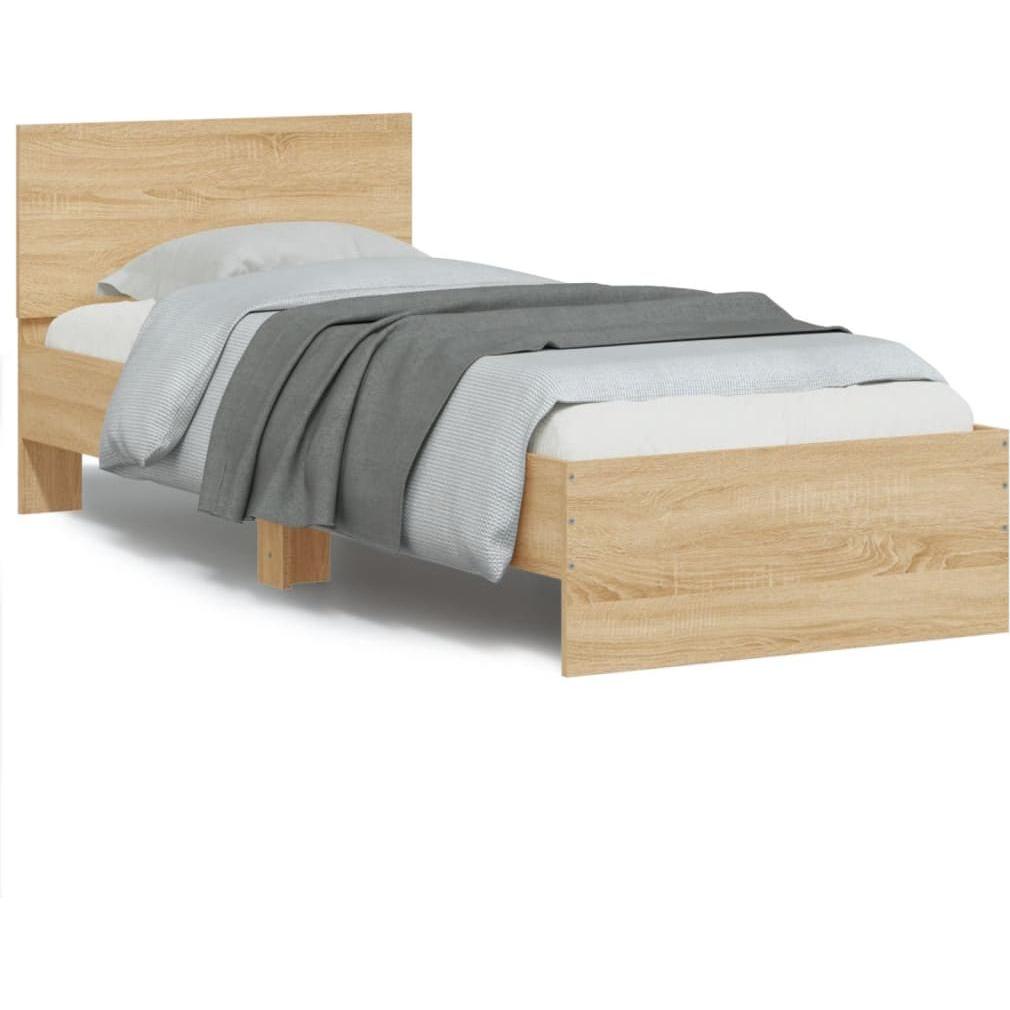 VidaXL, Bett, Bettgestell mit Kopfteil & LED-Leuchten (100 x 200 cm)