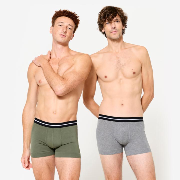 Produktbild Domyos Sport-Boxershorts Herren hoher Baumwollanteil 2er-Pack - grün/grau (XXL, 2er Pack)
