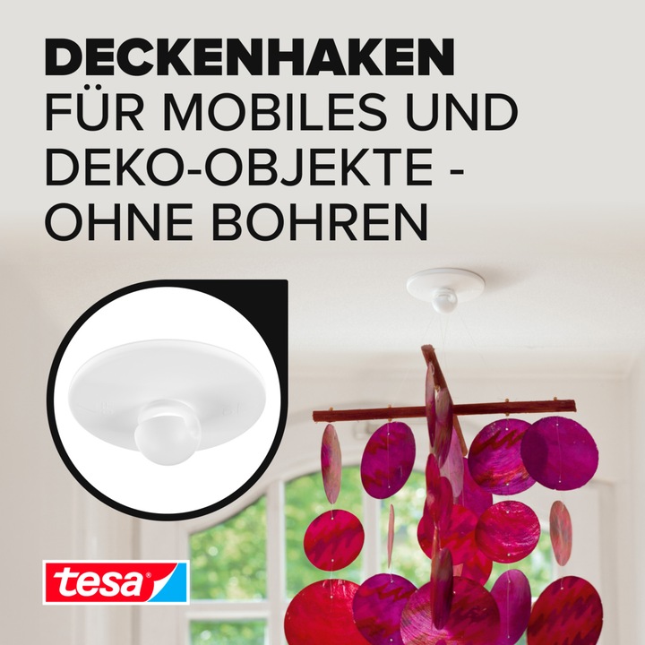 Produktbild tesa 3x Deckenhaken für Tapete & Putz, selbstklebend