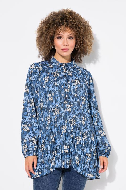 Actual product image Ulla Popken Pleated Floral Print Long Sleeve Tunic Blouse (54)