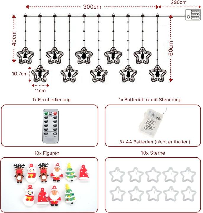 Produktbild Hermex LED Weihnachtslichterkette 3m Sternen-Lichtervorhang Sternlichterkette (3 m)