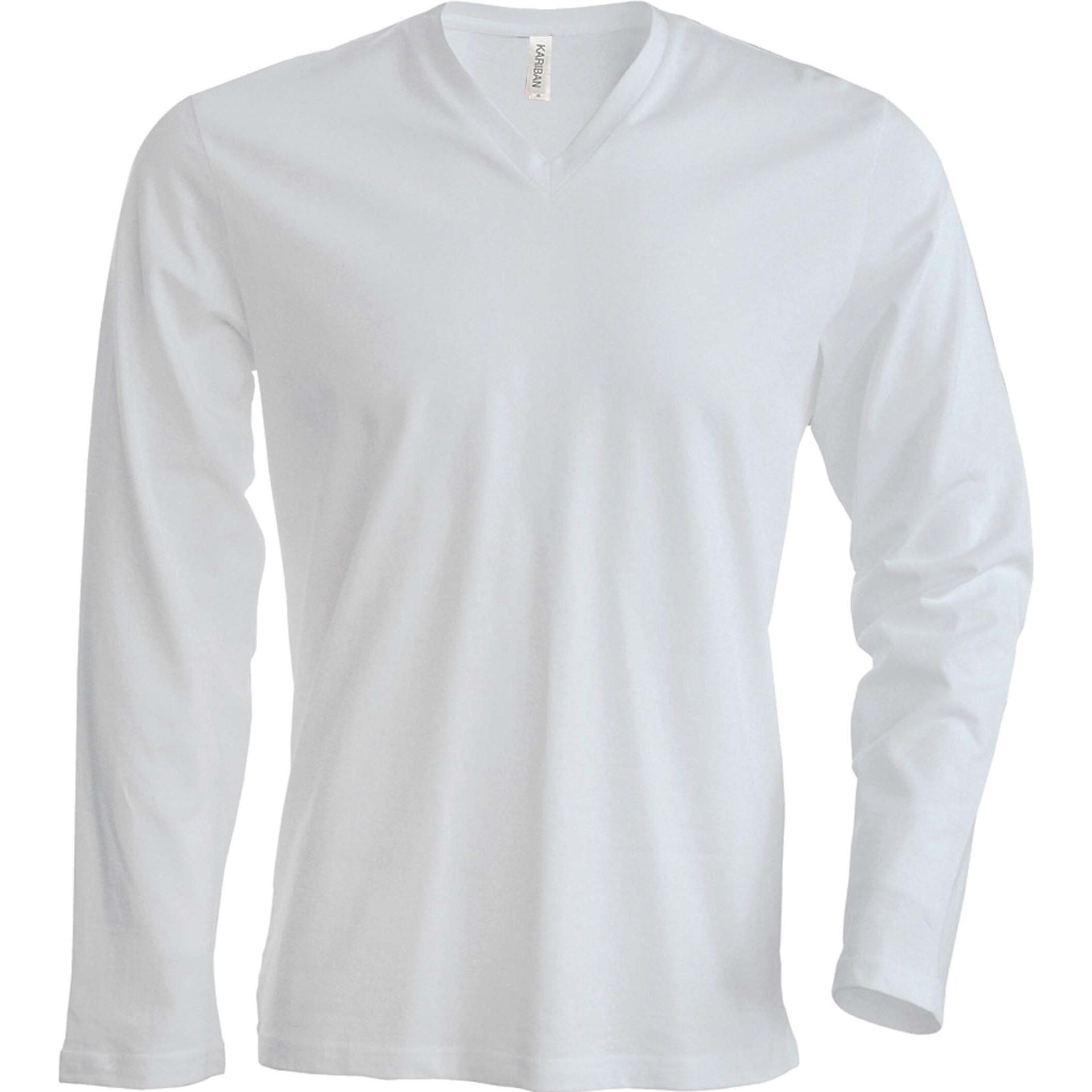 Kariban, Herren, Shirt, Col V manches longues, Weiss, (L)
