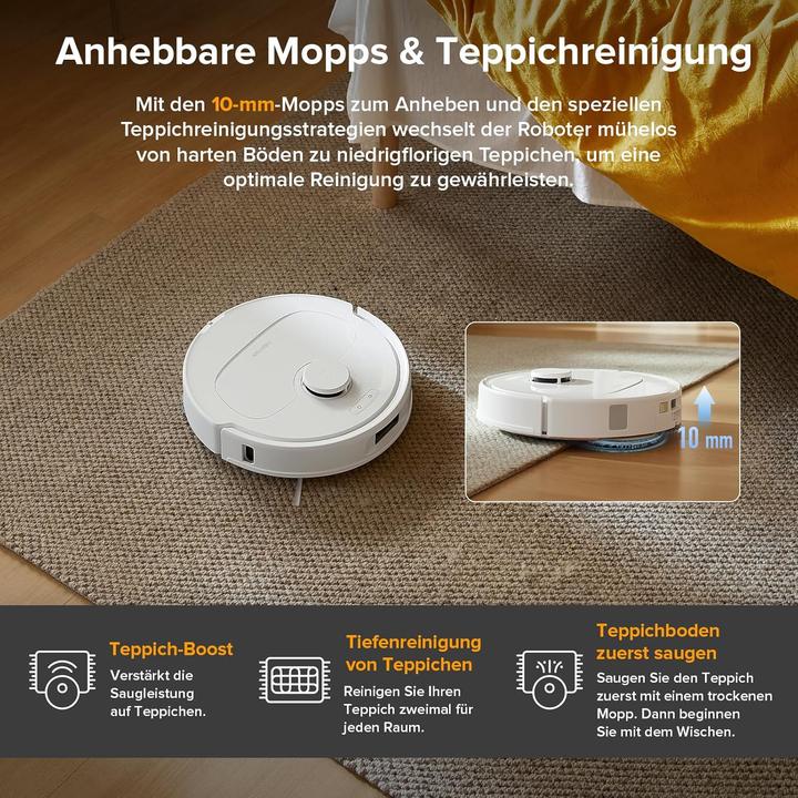 Actual product image Roborock QV 35A Saugroboter mit Wischfunktion&Hebarem Wischmopp,All-in-One,Anti-Tangle,8000Pa,Weiss (8000 Pa, Wiping pads (rotating))